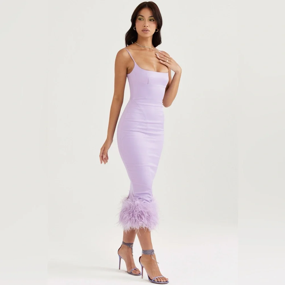 House of CB Lavender Feather Trim Dress - Picture 4 of 11
